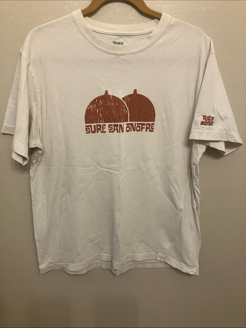 Toes on the Nose White Short-Sleeve Tee with Rust Surf San Onofre  Graphic